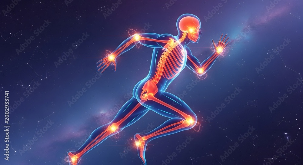 Obraz premium Energetic human form a digital illustration of a running figure with vibrant bioluminescence