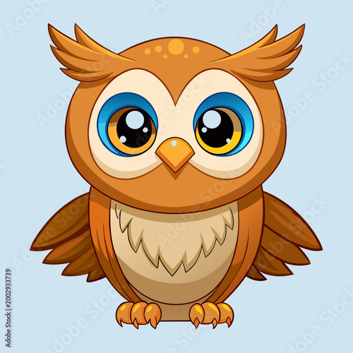 Round cartoon owl with large yellow-blue eyes vector