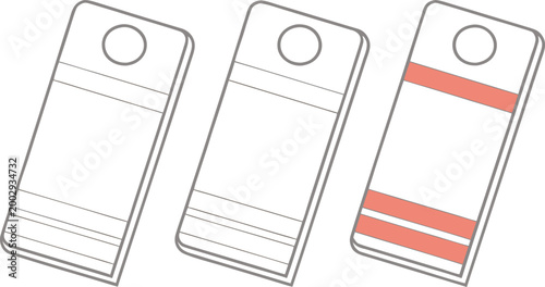Konstfotografi Three vertical rectangular price tags with hole punches and striped patterns
