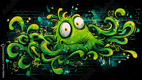 graffiti cheerful green spirit on the wall of the city