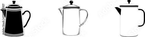 This elegant enamel-coated camp percolator features a sleek black design with white stripes, perfect for outdoor adventures where it can be used to brew coffee or tea in the wilderness