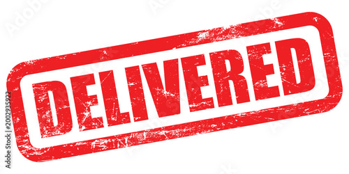 A red rubber stamp vector with the word 'DELIVERED' boldly printed in capital letters isolated on white background
