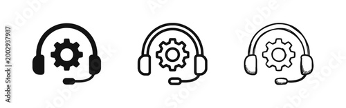 Technical Support and Customer Service Icons Set with Headset and Gear Symbolizing Maintenance and Assistance