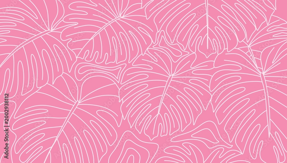 Fototapeta premium Botanical abstract contemporary seamless pattern background. Nature art Tropical line Hand drawn floral palm leaves Design for fashion , fabric, textile, and all prints