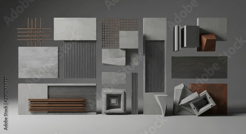 Abstract Composition of Concrete Blocks and Metal Reinforcement Bars