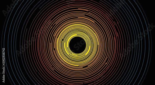 Abstract Concentric Circles Gradient Pattern on Black Background
