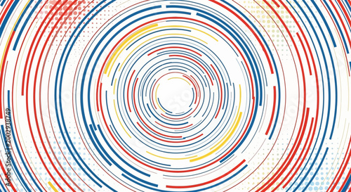 Abstract Concentric Circles Pattern with Red Blue and Yellow Lines