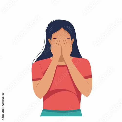 Woman covering face with hands, feeling shame or sadness