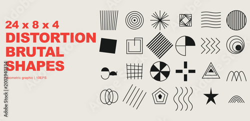 Vector art of collection of geometric shapes with various distortions and brutal designs
