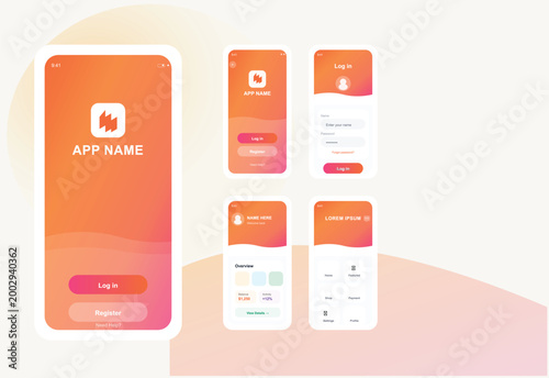 Vector art of mobile app design concept with colorful screens and user interface elements