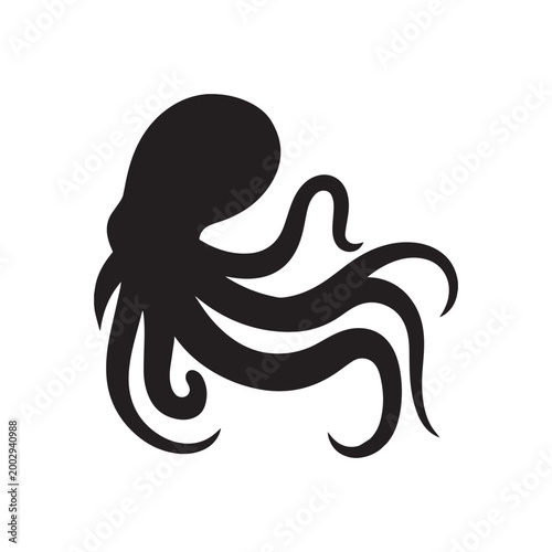 Simple Octopus Silhouette Illustration with Tentacles for Ocean Life and Nautical Design.
