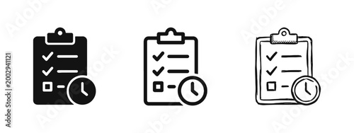 Task management icon set, clipboard with schedule and checklist symbol, productivity vector