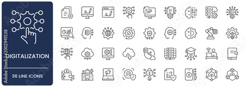 Canvastavla Digitalization line icon set
