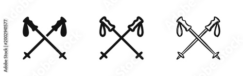 Crossed Trekking and Skiing Poles Icon Set - Solid, Outline, and Hand-Drawn Styles