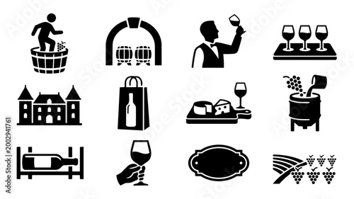 Canvastavla Winemaker and Wine Culture Silhouette Icon Set – Sommelier Tasting Winery Lifest