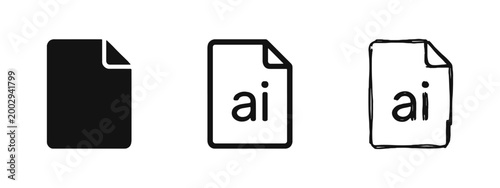 Adobe Illustrator AI File Format Icon Set - Solid, Outline, and Hand-Drawn Styles