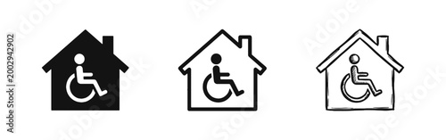 Disabled access home icon set with wheelchair symbol inside house