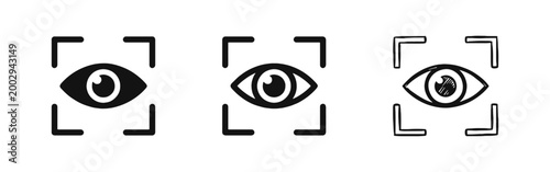 Eye scan or focus icon set for vision and monitoring