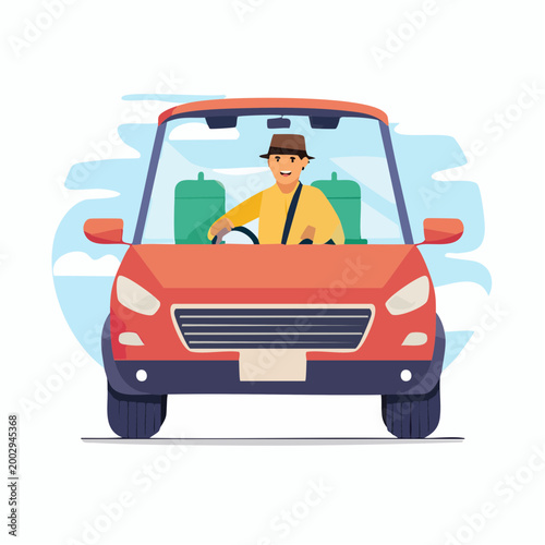 Man driving a car on a sunny day