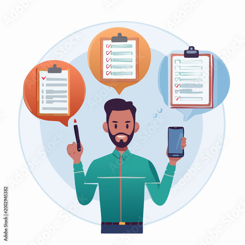 Man with Clipboard and Smartphone Planning Tasks