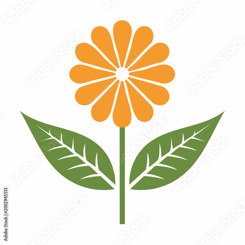 Stylized Orange Flower with Green Leaves