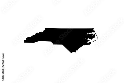 North Carolina Outline Black Silhouette - USA State Map Graphic Vector Illustration On White Background Isolated