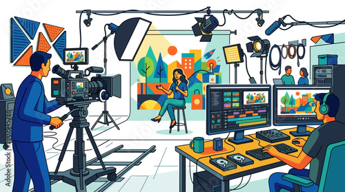 Man operating a professional video camera.