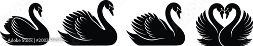 Romantic Black Swan Couple and Single Poses Silhouette Icons