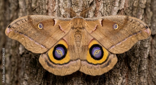 Giant Polyphemus moth Antheraea polyphemus with large eyespots on wings