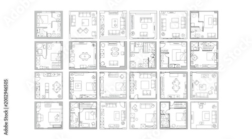 Collection of various architectural room floor plans