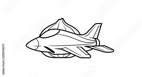 Futuristic Jet Fighter with Onion-Shaped Cockpit - Line Art