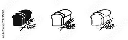 Bread Loaf and Wheat Icon Set - Solid, Outline, and Hand-Drawn Sketch Styles