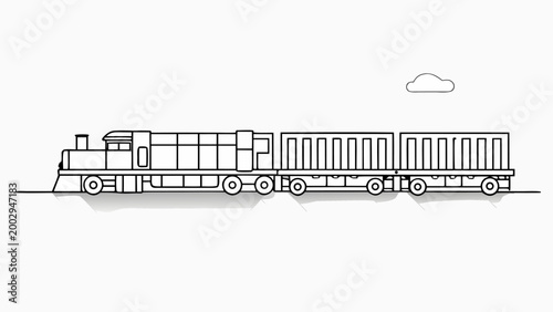 Simple line drawing of a steam locomotive train with two cargo carriages