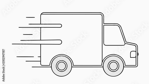 Fast delivery truck icon, outline style vector illustration of a moving delivery van