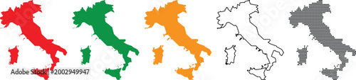 Italy maps in different colors and styles on white background  geographic illustrations of Italian Republic  various map styles