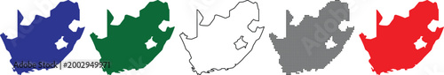 South Africa maps in different colors and styles for geographic and educational purposes  blue green black white gray red