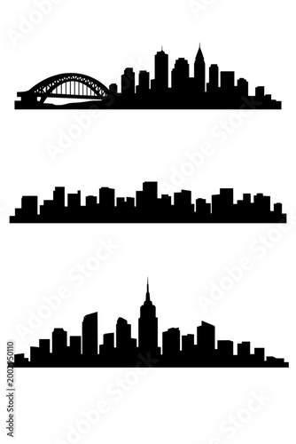 Diverse Collection of City Skyline Silhouettes Featuring Iconic Landmarks from Various Urban Landscapes and Architectural Styles
