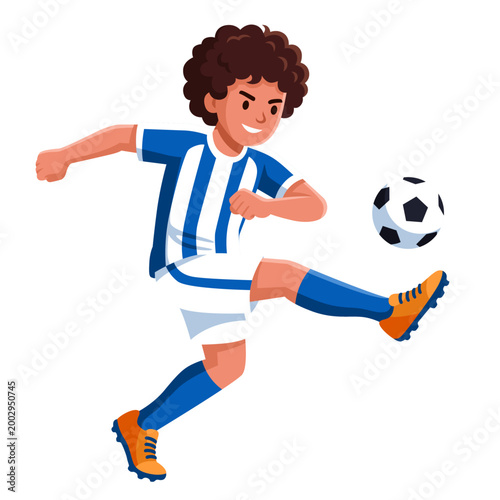 Bild auf Leinwand Young boy kicking soccer ball