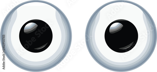Cute Glossy Cartoon Pair of Big Round Eyes Funny Expressive Character Vector Illustration on White Background