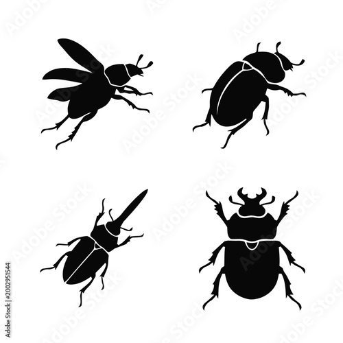 Collection of diverse black beetle and insect silhouettes