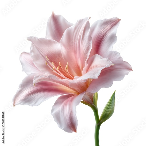 Soft Pink Lily Blossom with Delicate Petals and Vibrant Green Stem in Natural Light