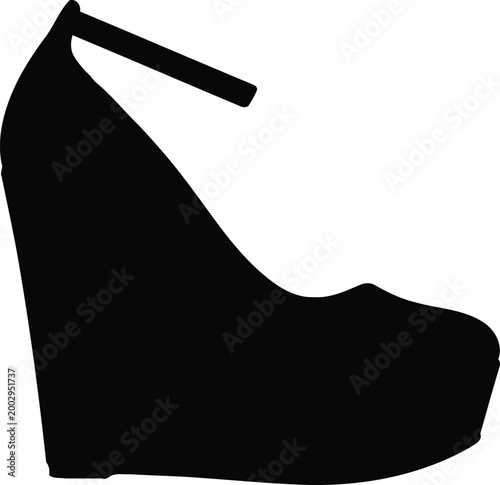 Elegant Black Wedge Shoe with Ankle Strap.