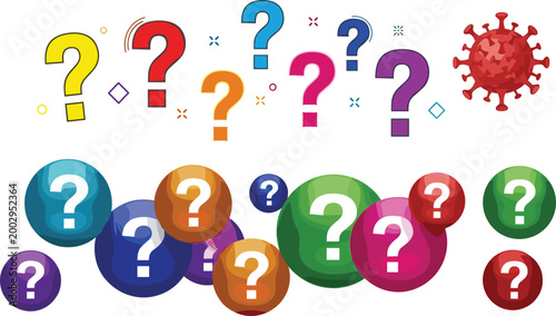 Colorful Question Mark Collection Featuring Various Styles for Inquiry and Curiosity Illustrations