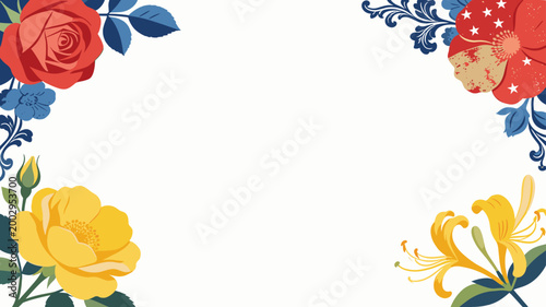 A vibrant floral arrangement creates a visually appealing corner design. Ideal for backgrounds, greeting cards, or adding a touch of nature to website