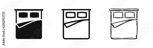 Double Bed Furniture Icon Set for Hotel and Bedroom Interior Design