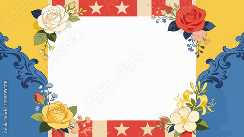 This vibrant image combines delicate floral elements with bold color blocking, ideal for backgrounds, designs needing a fresh aesthetic, or conveying 