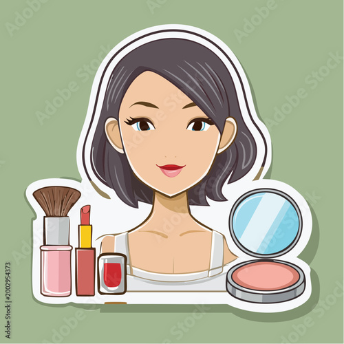 Woman with Makeup and Cosmetics