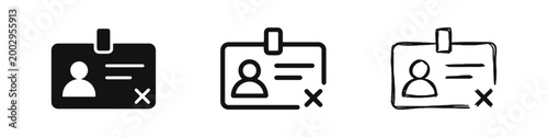 Invalid ID Card Icons - Denied Access and Rejected Badge Symbols in Solid, Outline, and Hand-Drawn Styles