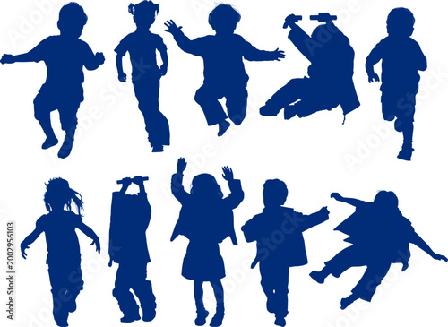 Vector silhouette girls and boys