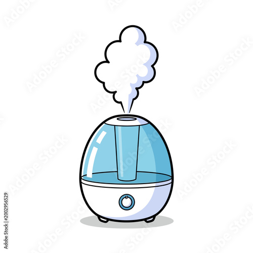 Humidifier with steam cloud on white background